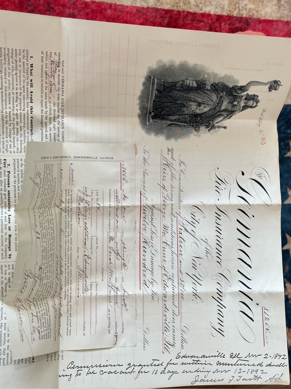 Original 1892 Germania Fire Insurance Policy - Picture 8 of 16